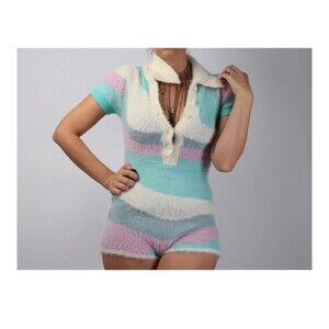 Interdee Shortsleeve Romber One Piece Jump Suit Women S Multicolor Knit @L1